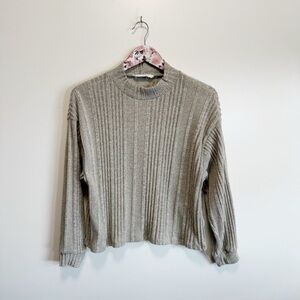 ALL IN FAVOR Gray Mock Neck Textured Knit Long Sleeve Top Sweater S Small